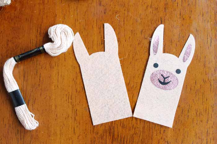 front and back llama pieces with embroidery floss