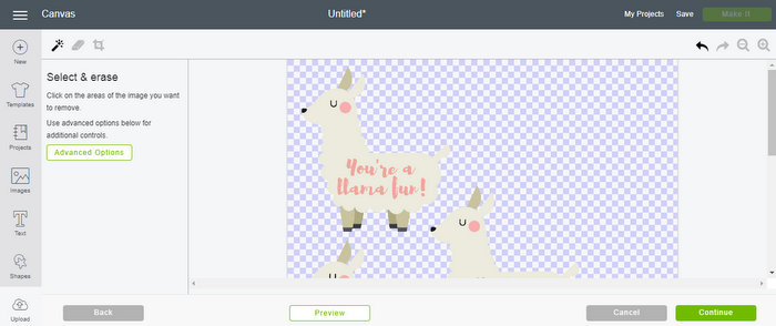 uploading llama valentine to cricut design space