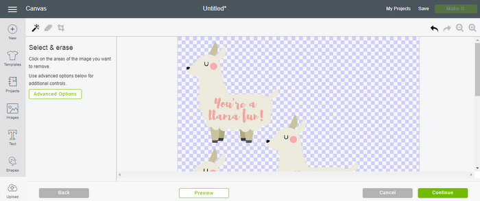 uploading llama valentine to cricut design space