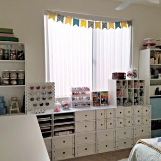 white shelves in a craft room