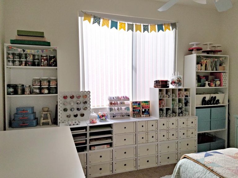 white shelves in a craft room