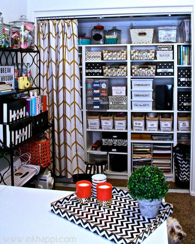 craft closet with curtains