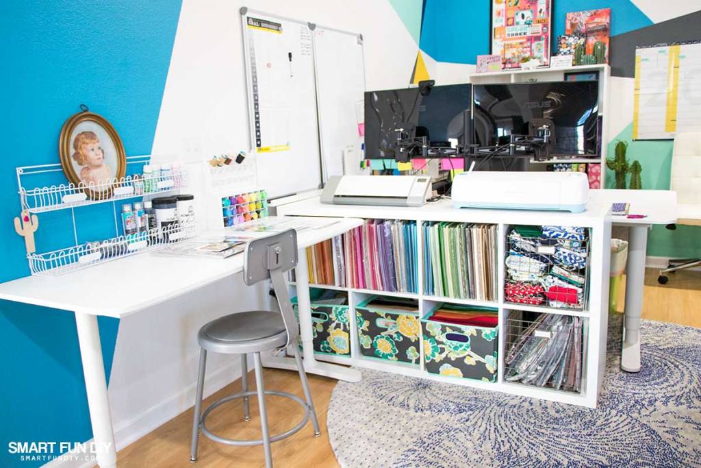 This craft room furniture is all from IKEA, which has affordable options to keep your craft room organized