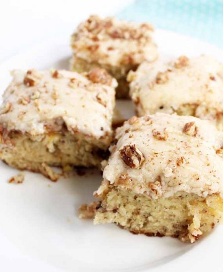 A piece of banana bread cake on a plate