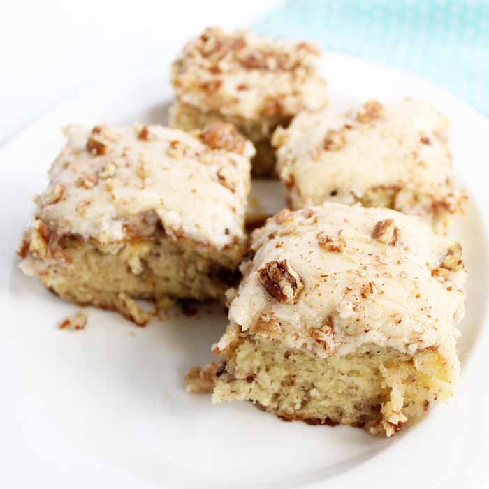 A piece of banana bread cake on a plate