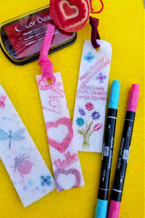 felt bookmark with markers