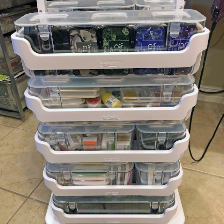 rolling cart with craft supplies