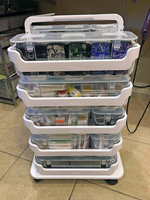 deflecto stackable bins in a craft room