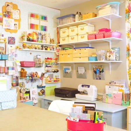 pegboard wall in a craft room