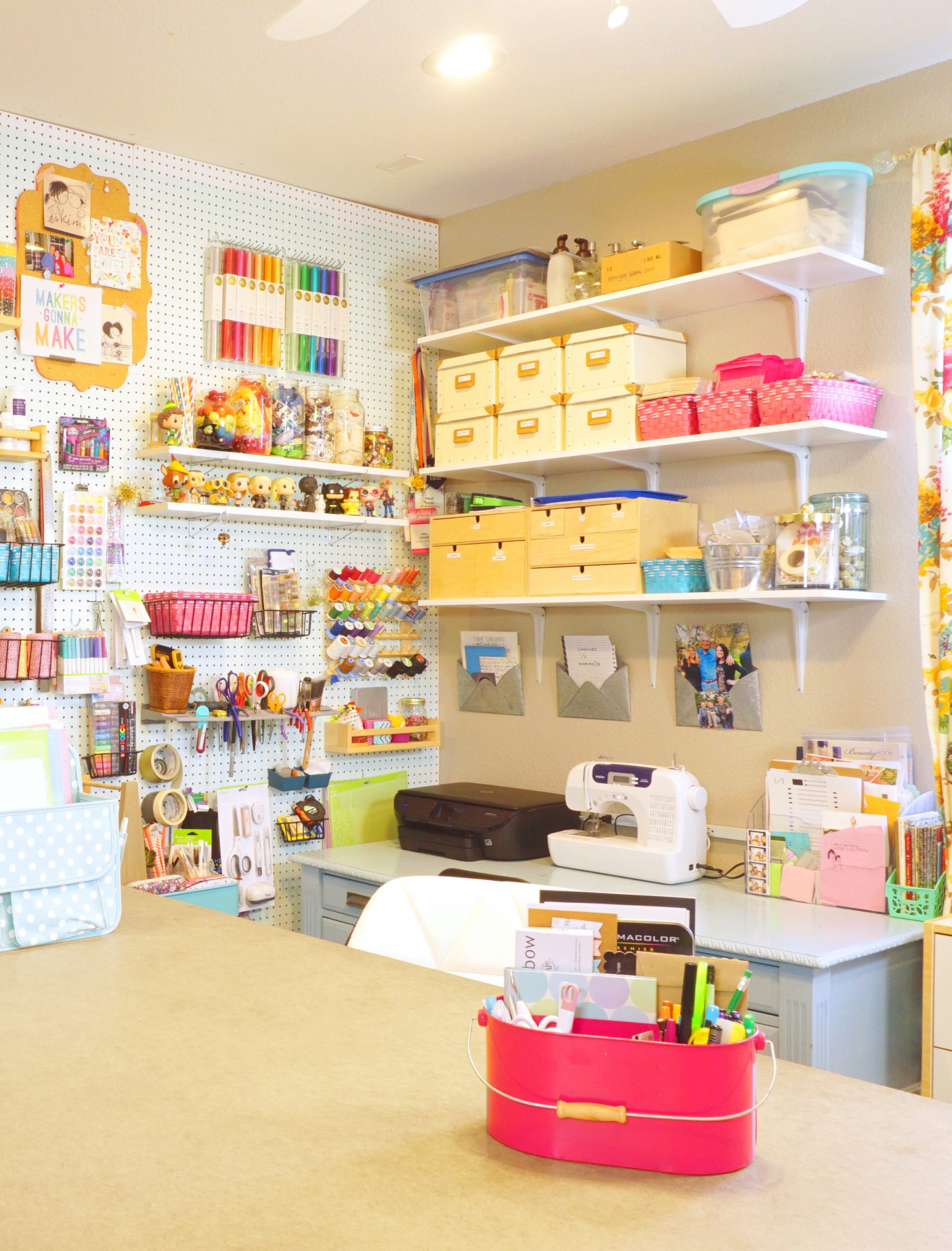 pegboard wall in a craft room