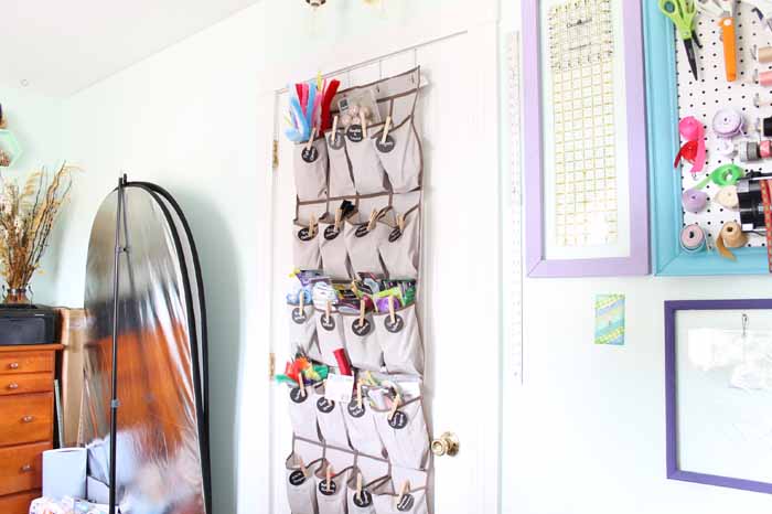 over the door shoe holder holding craft supplies