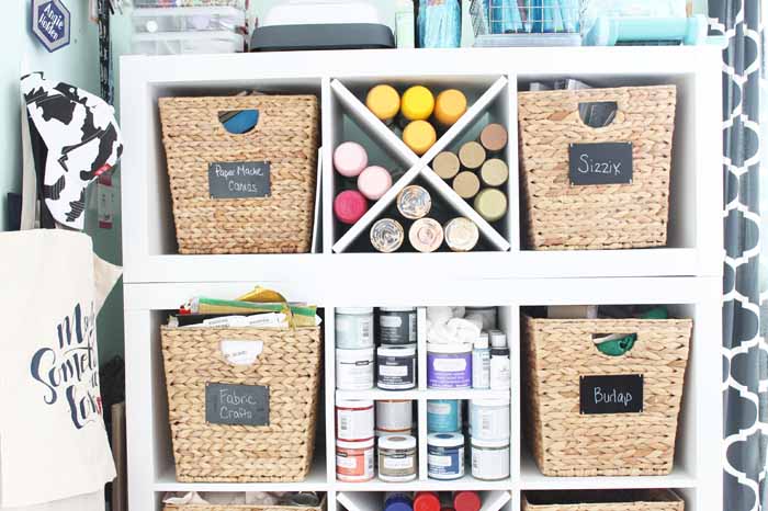 baskets filled with craft supplies