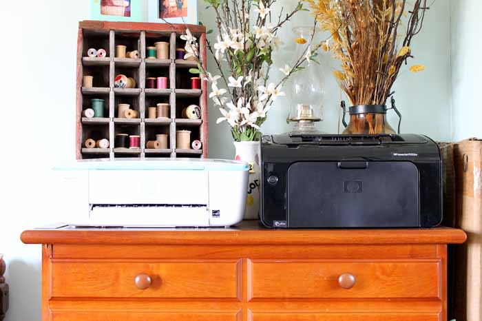 printer station on top of a dresser