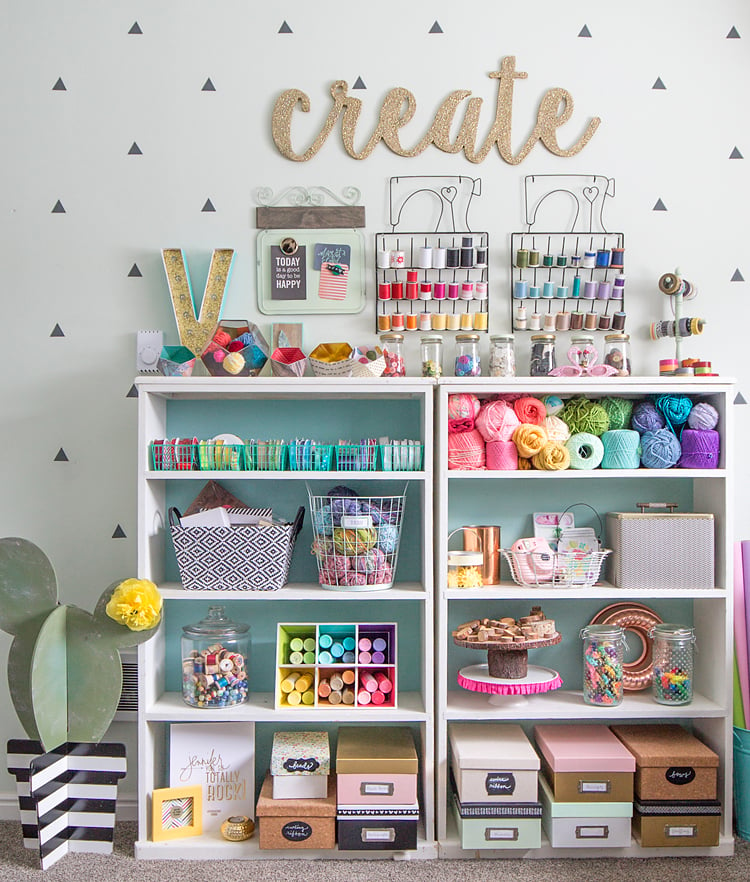 colorful shelves with craft supplies
