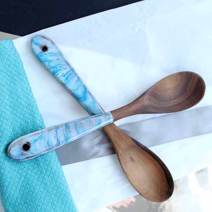 wooden spoons with marbled handles