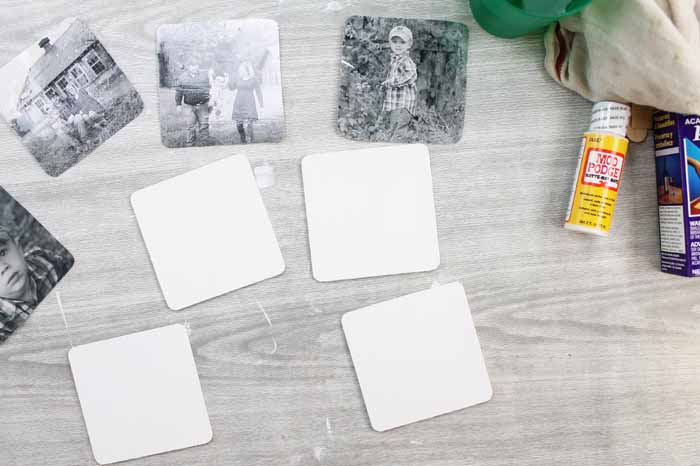 white coasters with black and white photos