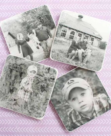 diy photo coasters on a table