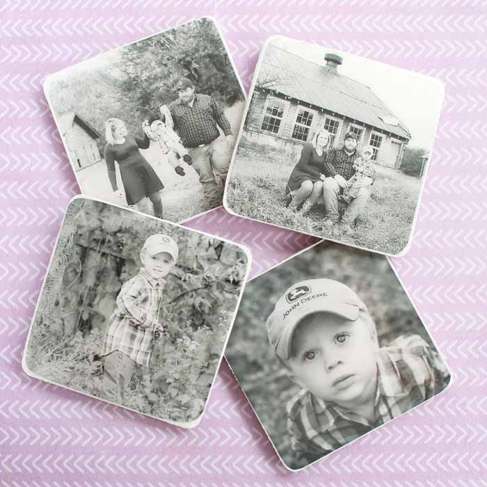 diy photo coasters on a table