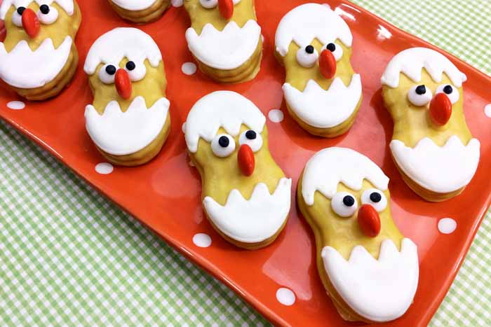 easter chick cookies on a plate