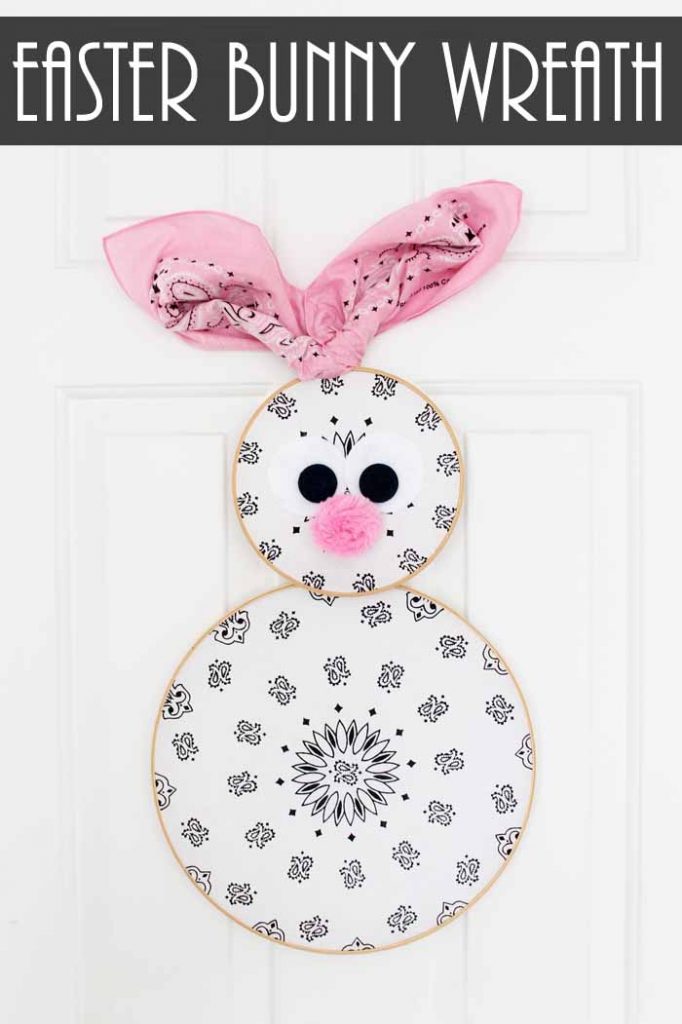 An easy DIY Easter wreath! Turn a few bandannas into an Easter bunny wreath for your front door!