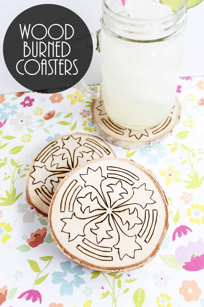 wood burned coasters pinterest image