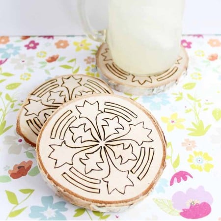 wood coasters with a wood burning tool