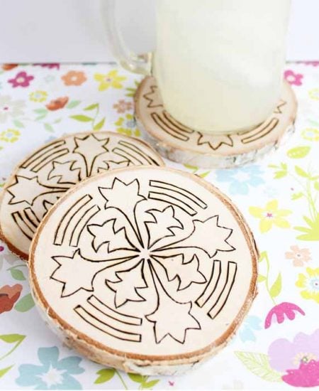wood coasters with a wood burning tool