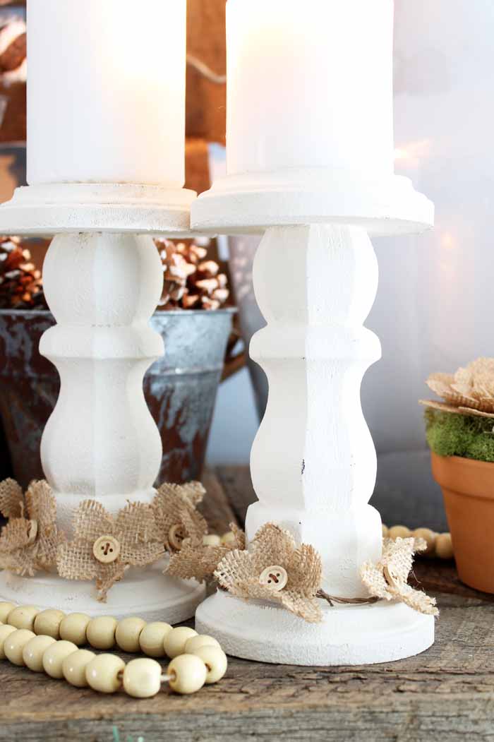 rustic finish on farmhouse candlesticks