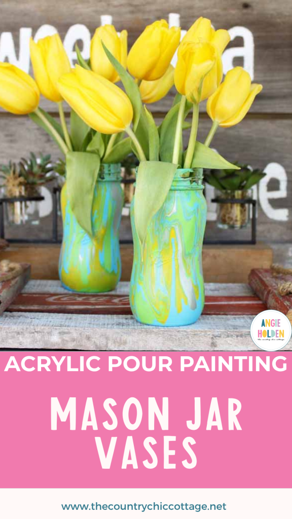 acrylic pour painting for mason jar vases