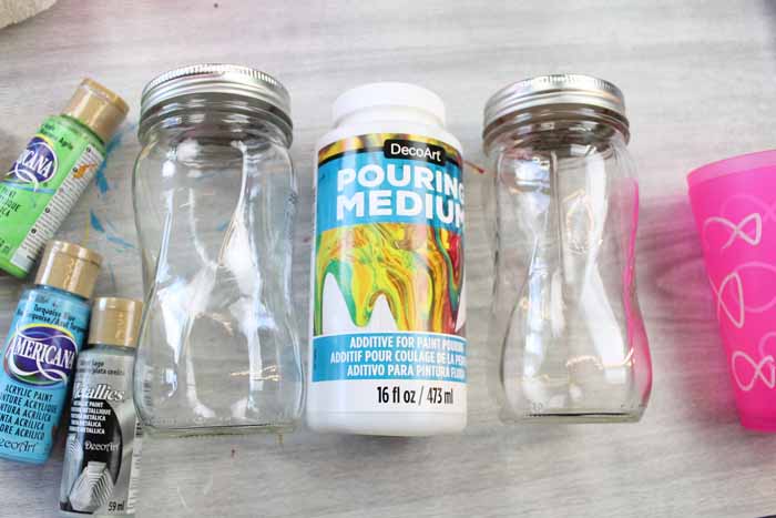 supplies needed for acrylic pour painting on mason jars