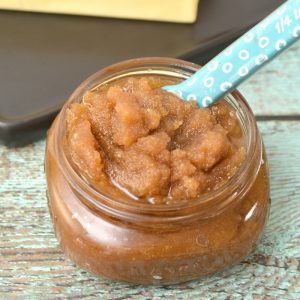 brown sugar scrub in a squat mason jar