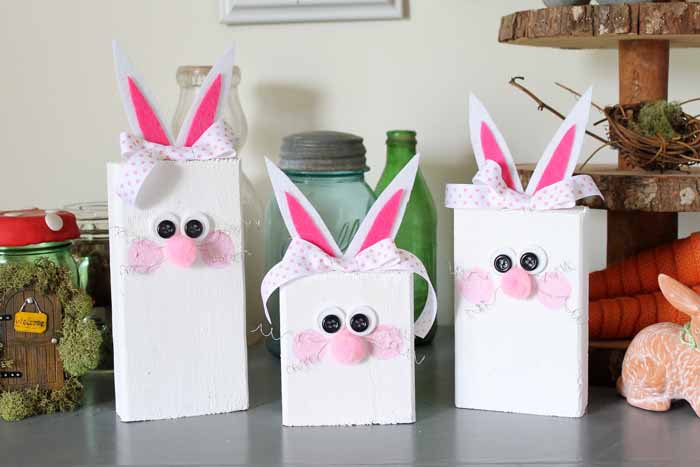 completed DIY wooden bunnies for Easter made from scrap wood