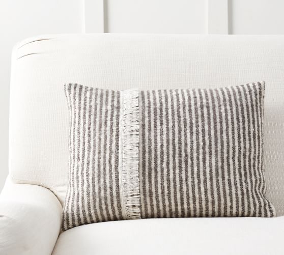 This ticking stripe pillow cover is a great farmhouse style pillow with rustic fringe