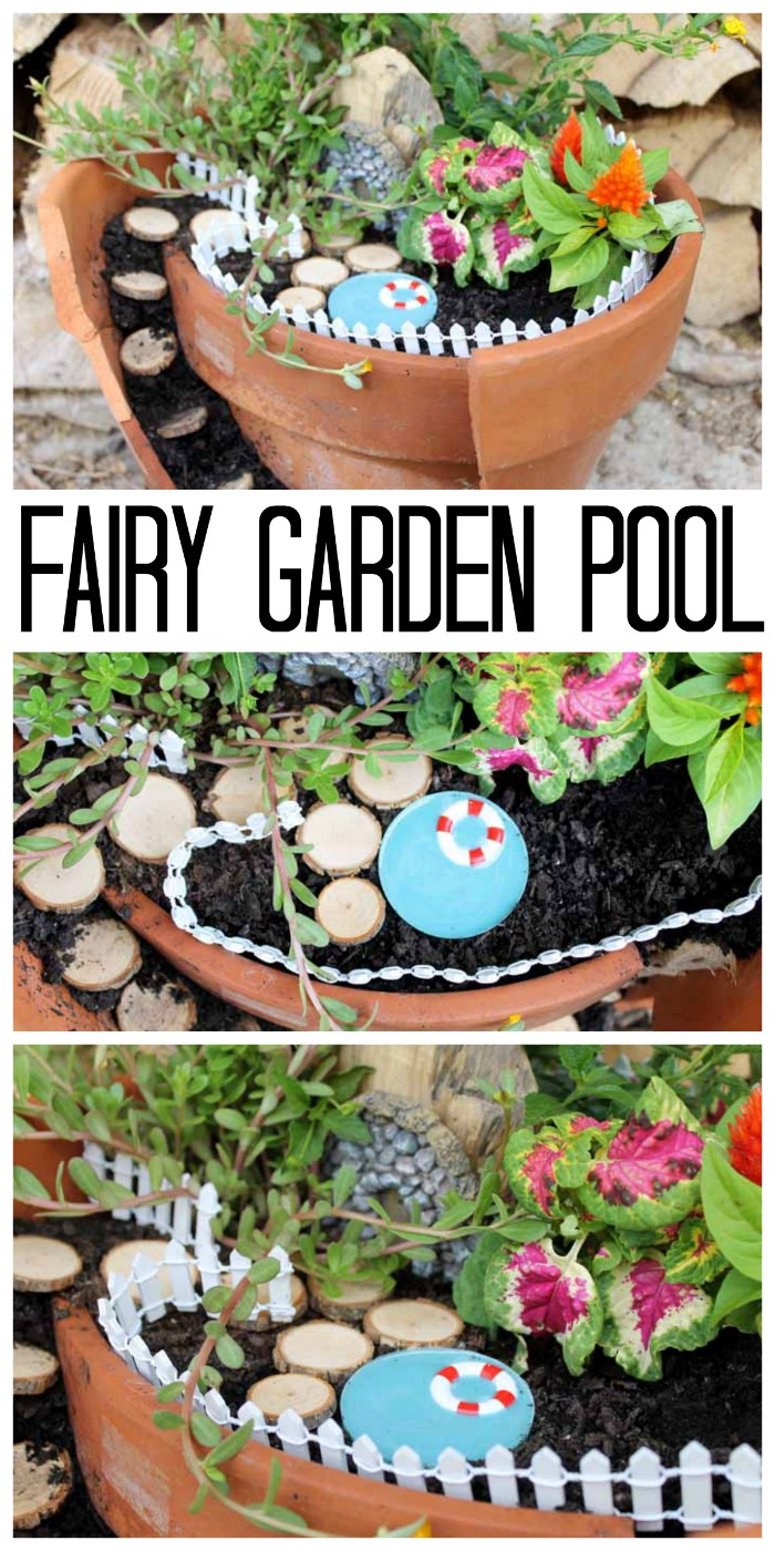 finished fairy garden with a pool pin image