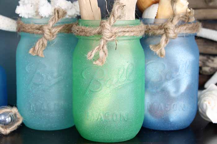 Sea glass paint on mason jars