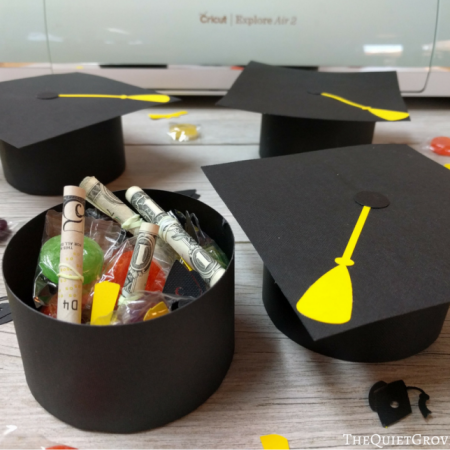 DIY Graduation Cap Gift Boxes (with Free Cricut Cut File) by The Quiet Grove
