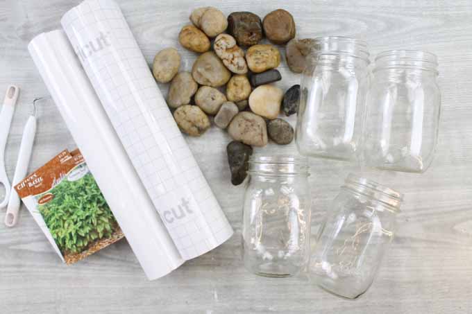 supplies to make an herb garden from pint mason jars