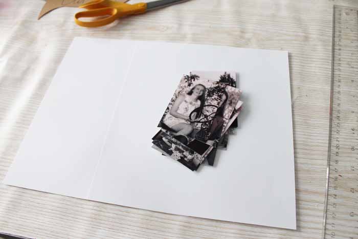 printed black and white pictures and a piece of cardstock