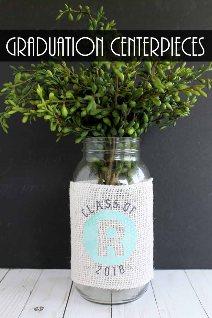 graduation centerpieces with burlap jar wraps