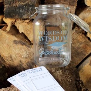 Need graduation party ideas? Try this advice jar with free printable advice cards! Make it with your Cricut and some vinyl for a personalized touch!
