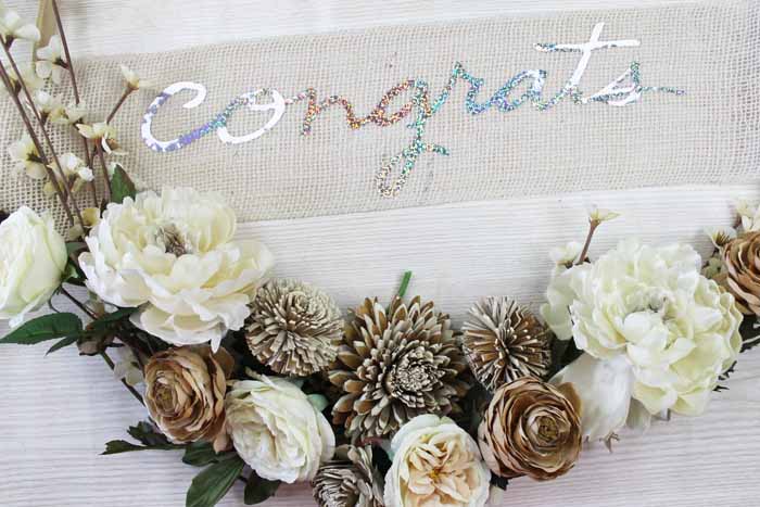 adding congrats banner to a hoop wreath