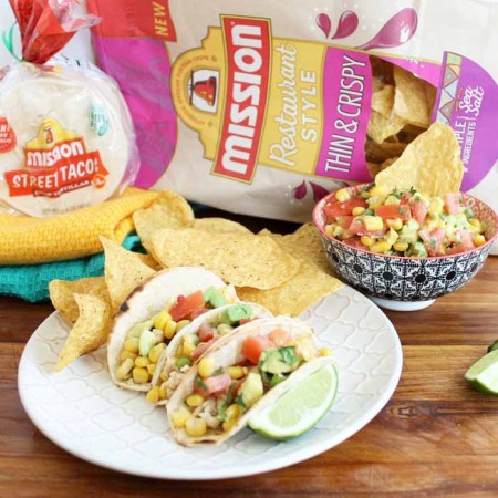 mexican meal with sweet corn salsa