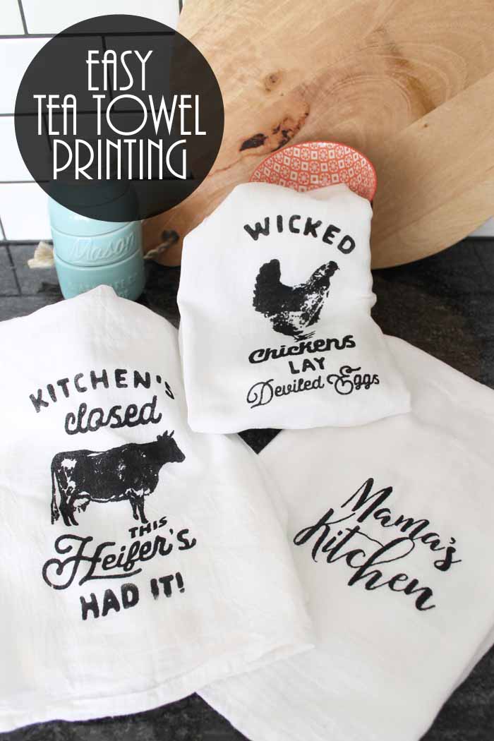 Tea towel printing is super easy with Chalk Couture! See how to make these three tea towels in minutes with this product then whip up a bunch for yourself, as gifts, or to sell!