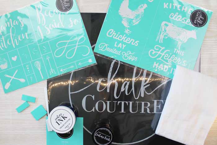 chalk couture transfers and ink for kitchen towels