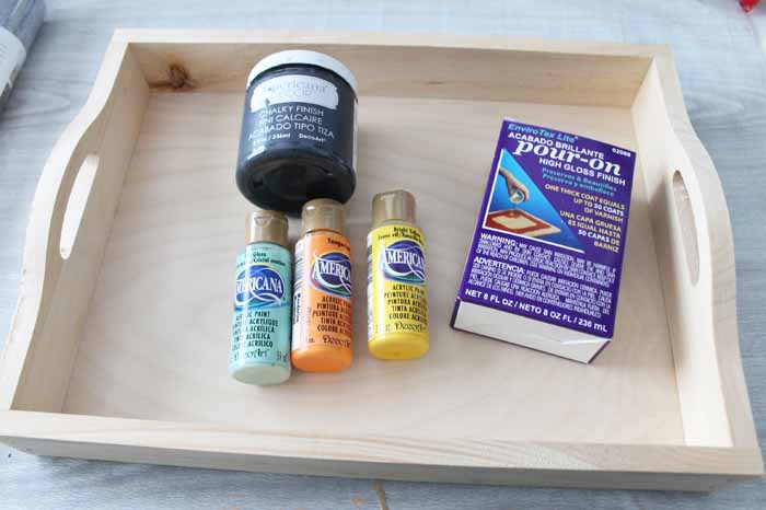 paint and epoxy on a wood tray