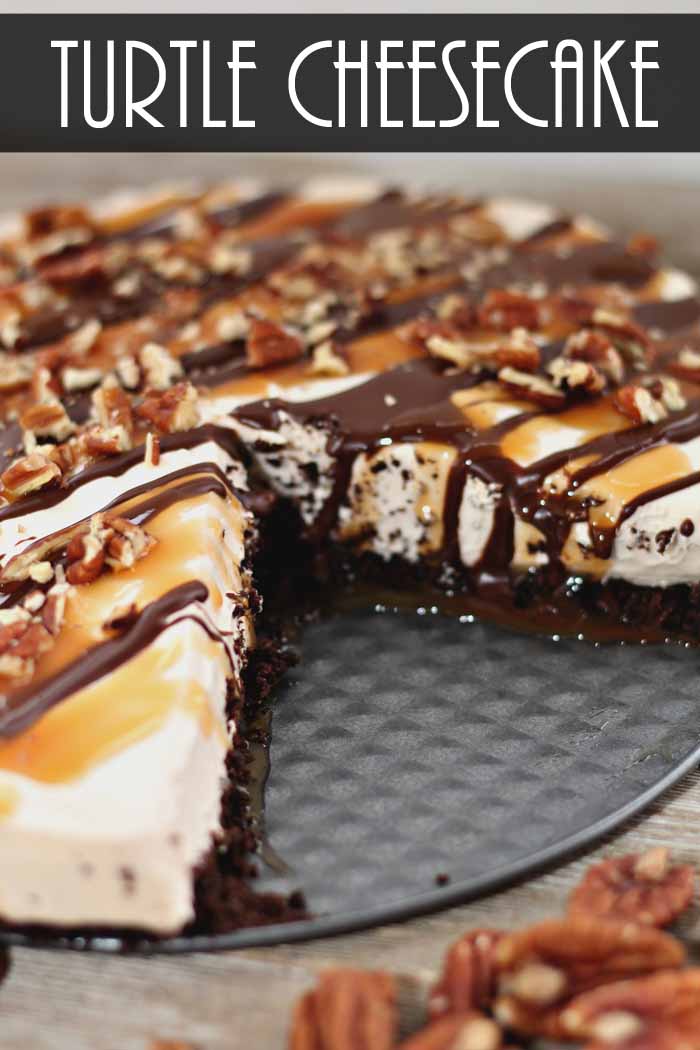 turtle cheesecake with slice out