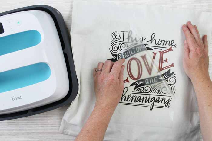 peeling carrier sheet from cricut iron on designs