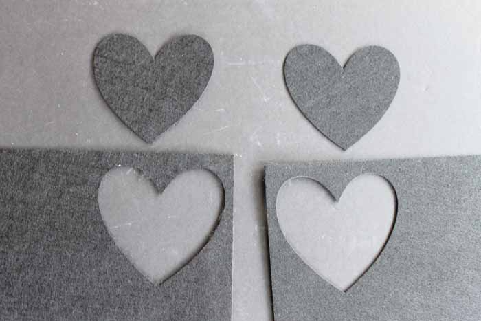 hearts cut from felt on the cricut maker