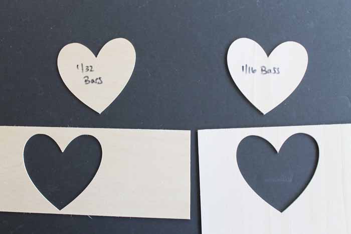 basswood hearts cut on a cricut maker