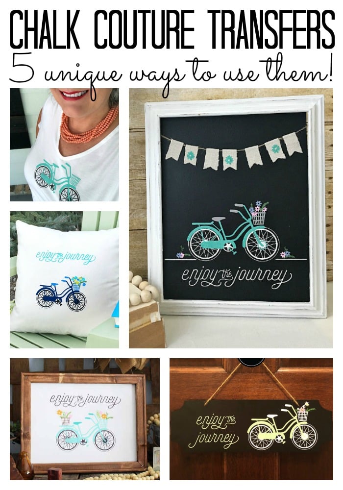 5 unique ways to use the enjoy the journey Chalk Couture transfer! So many options for making your own home decor, shirts, and so much more!